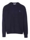Maison Kitsuné Wool Blend Cardigan With Embroidered Foxy Patch On The Front In Blue
