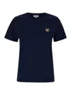 MAISON KITSUNÉ BLUE T-SHIRT WITH FOX HEAD PATCH IN COTTON WOMAN