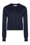 Maison Kitsuné Bold Fox Head Navy Wool Cardigan In Blue