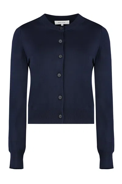 Maison Kitsuné Bold Fox Head Navy Wool Cardigan In Blue