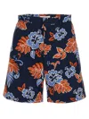 Maison Kitsuné Blue Bermuda Shorts With Floral Print In Cotton Man