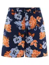 Maison Kitsuné Blue Bermuda Shorts With Floral Print In Cotton Man In Multi