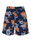 MAISON KITSUNÉ BLUE BERMUDA SHORTS WITH FLORAL PRINT IN COTTON MAN