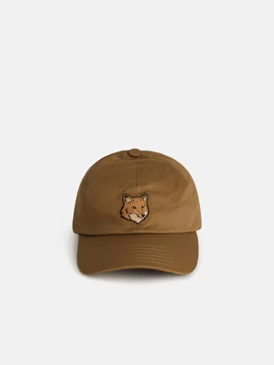 Maison Kitsuné 'bold Fox' Beige Cotton Cap