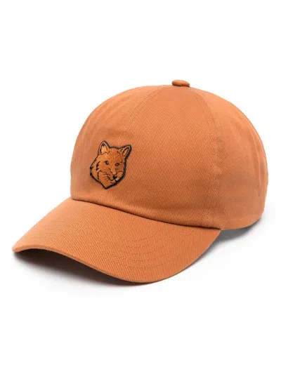 Maison Kitsuné Bold Fox Hat With Patch In Brown