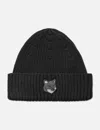 Maison Kitsuné Bold Fox Head Ribbed Beanie In Black