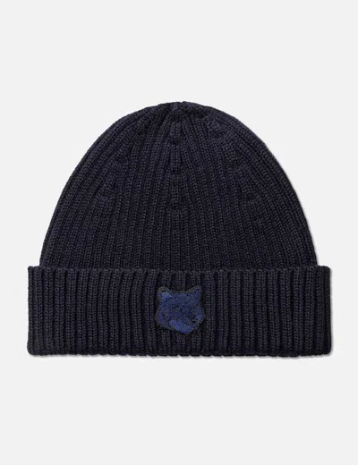 Maison Kitsuné Bold Fox Head Beanie In Blue