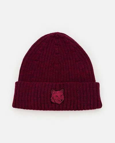 Maison Kitsuné Bold Fox Head Beanie In Red