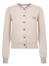 Maison Kitsuné Gray Bold Fox Head Embroidered Cropped Cardigan In Beige