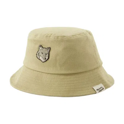 Maison Kitsuné Bold Fox Head Bucket Hat In Beige