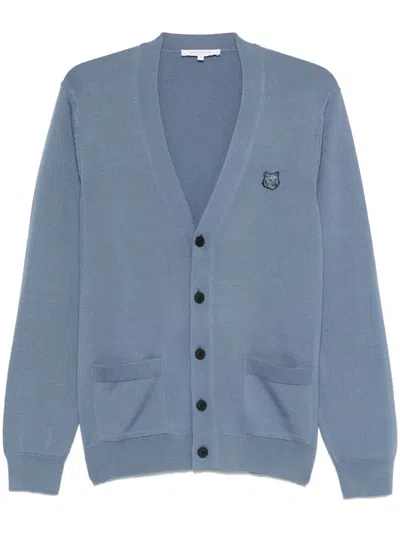 Maison Kitsuné Bold Fox Head Wool Cardigan In Blue
