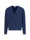 Maison Kitsuné Cotton Blend Cardigan With Iconic Frontal Patch In Blue