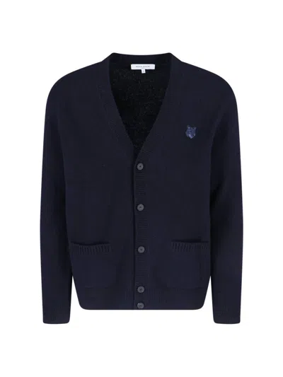 Maison Kitsuné Bold Fox Head Cardigan In Blue