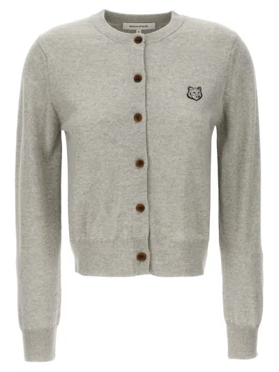 Maison Kitsuné Bold Fox Head Cardigan In Light Grey Melange