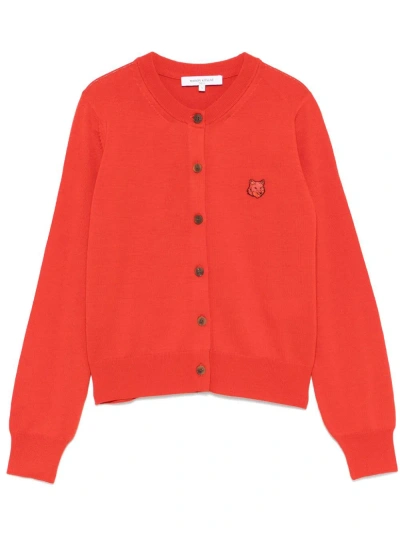 Maison Kitsuné Red Bold Fox Head Patch Cardigan In P653 Autumn Red