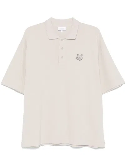 Maison Kitsuné Cotton Polo Shirt With Bold Fox Head Patch In Beige