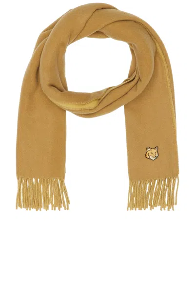 Maison Kitsuné Bold Fox Head Double Face Scarf In Gold