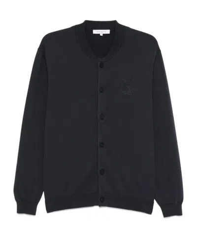 Maison Kitsuné Bold Fox Head-embroidered Cardigan In Blue
