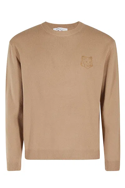 Maison Kitsuné Bold Fox Head Embroidered Jumper In Beige