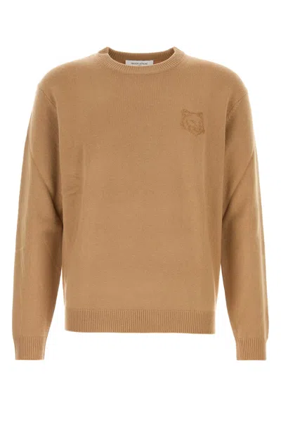 Maison Kitsuné Beige Bold Fox Head Embroidered Sweater In Brown