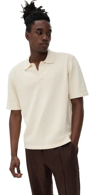 Maison Kitsuné Bold Fox Head Embroidered Knitted Polo Rich Vanilla In Brown