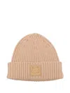 Maison Kitsuné Bold-fox-head Leather Patch Beanie In Brown