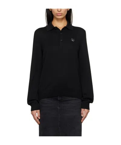 Maison Kitsuné Bold Fox Head Long-sleeved Polo Shirt In Black