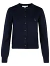 Maison Kitsuné Bold Fox Head Navy Wool Cardigan In Blue