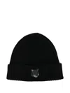 Maison Kitsuné Bold Fox Head Ribbed Beanie In Black