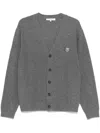 Maison Kitsuné Wool Blend Cardigan With Embroidered Foxy Patch On The Front In Grey