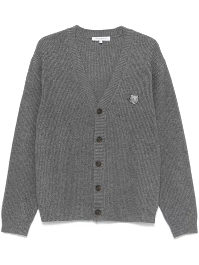 Maison Kitsuné Ribbed Cardigan In Gray