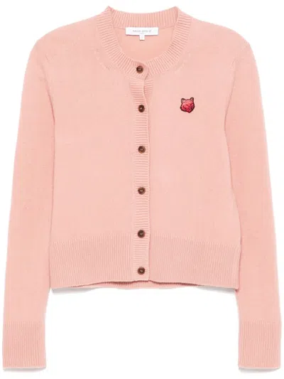 Maison Kitsuné Bold Fox Head Patch Cardigan In Pink