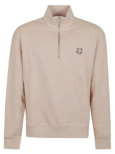 Maison Kitsuné Bold Fox Head Patch Comfort Half Zipped Sweatshirt In Smoke