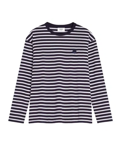 Maison Kitsuné Bold Fox Head Patch Comfort Marin Tee-shirt In Navy Stripes