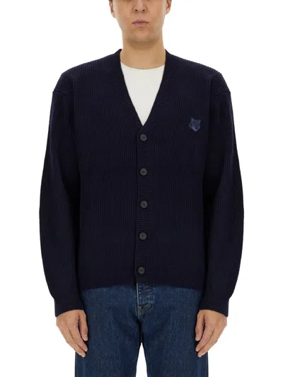 Maison Kitsuné Bold Fox Head Patch Comfort Ribbed Cardigan In Black