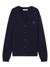 Maison Kitsuné Wool Blend Cardigan With Embroidered Foxy Patch On The Front In Blue