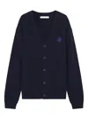 Maison Kitsuné Wool Blend Cardigan With Embroidered Foxy Patch On The Front In Blue