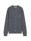 Maison Kitsuné Wool Blend Cardigan With Embroidered Foxy Patch On The Front In Grey