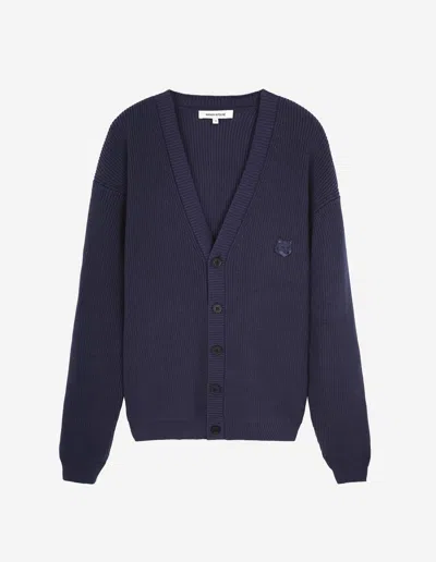 Maison Kitsuné Bold Fox Head Patch Comfort Ribbed Cardigan In Inkblue In Blue