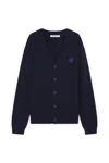 Maison Kitsuné Cotton Blend Cardigan With Iconic Frontal Patch In Blue