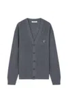 Maison Kitsuné Bold Fox Head Patch Comfort Ribbed Cardigan In Grey