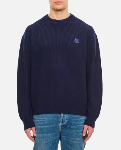 Maison Kitsuné Bold Fox Head Patch Comfort Ribbed Jumper In Blue