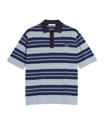 Maison Kitsuné Bold Fox Head Patch Fine Gauge Striped Polo Shirt In Multi