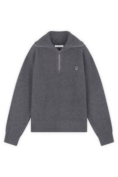 MAISON KITSUNÉ BOLD FOX HEAD PATCH HALF ZIP RIBBED JUMPER