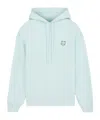 Maison Kitsuné Pastel Mint Cropped Hoodie With Embroidered Fox Logo In Blue