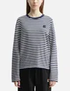 Maison Kitsuné Bold Fox Head Patch Multi Stripes Regular Ls T-shirt In Multi