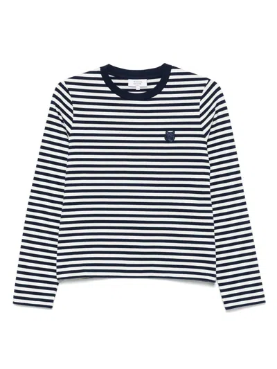 Maison Kitsuné Bold Fox Head Patch Multi Stripes Regular Ls T-shirt-shirt Clothing In Multicolor