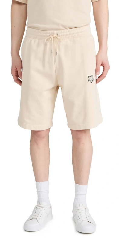 Maison Kitsuné Bold Fox Head Patch Oversize Jog Shorts Paper In Beige