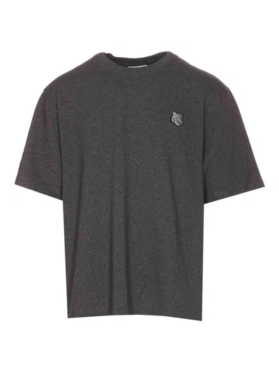 Maison Kitsuné Bold Fox Head Patch Oversize T-shirt In Dark Grey Melange