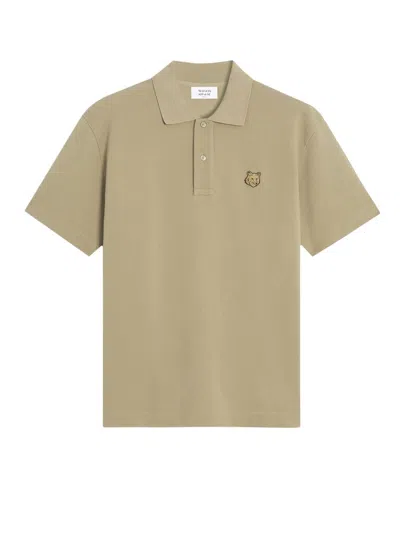 Maison Kitsuné Cotton Polo Shirt With Iconic Logo Patch In Brown